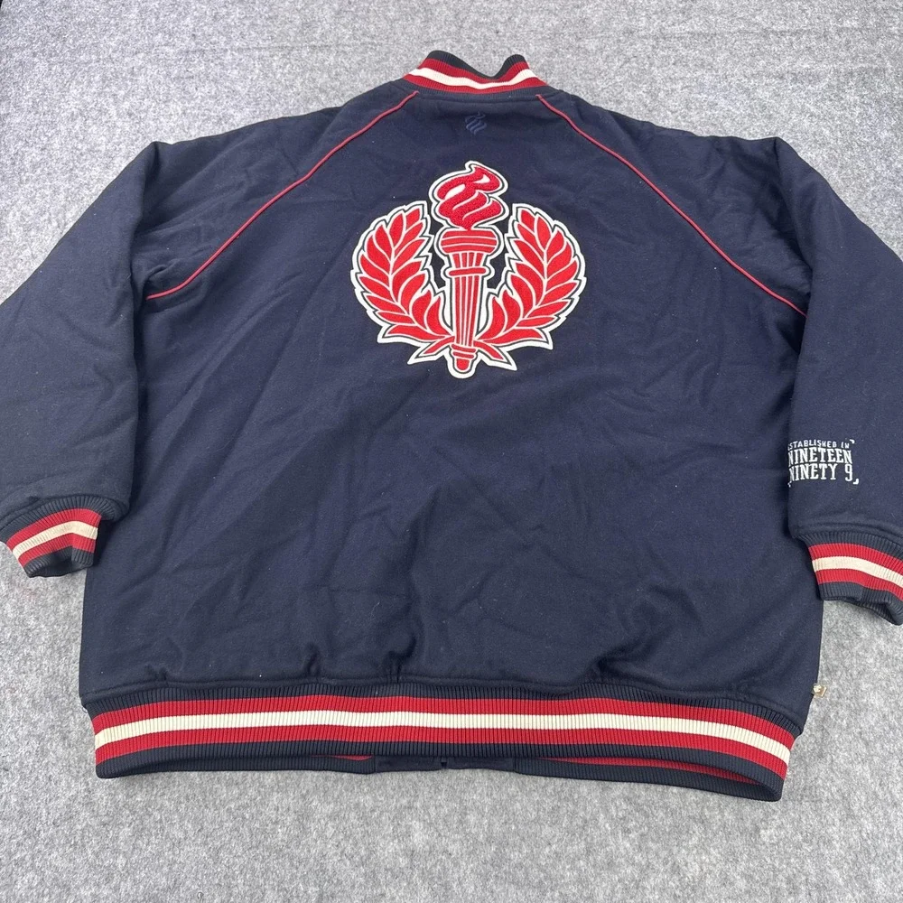 Rocawear Jacket Mens 4XL Navy Wool Blend Varsity Bomber Full Zip Quilted Lined